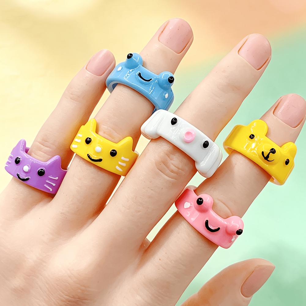 12pc Women's Cute Cartoon Small Animal Ring Set, Fun Gift